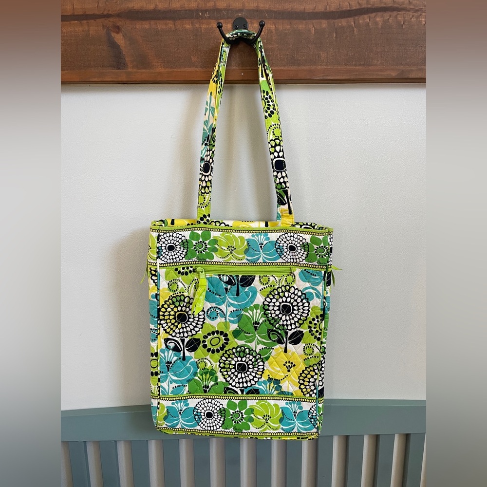 Vera Bradley Large Laptop Travel Tote Yellow Aqua Floral Lime's Up (Retired)